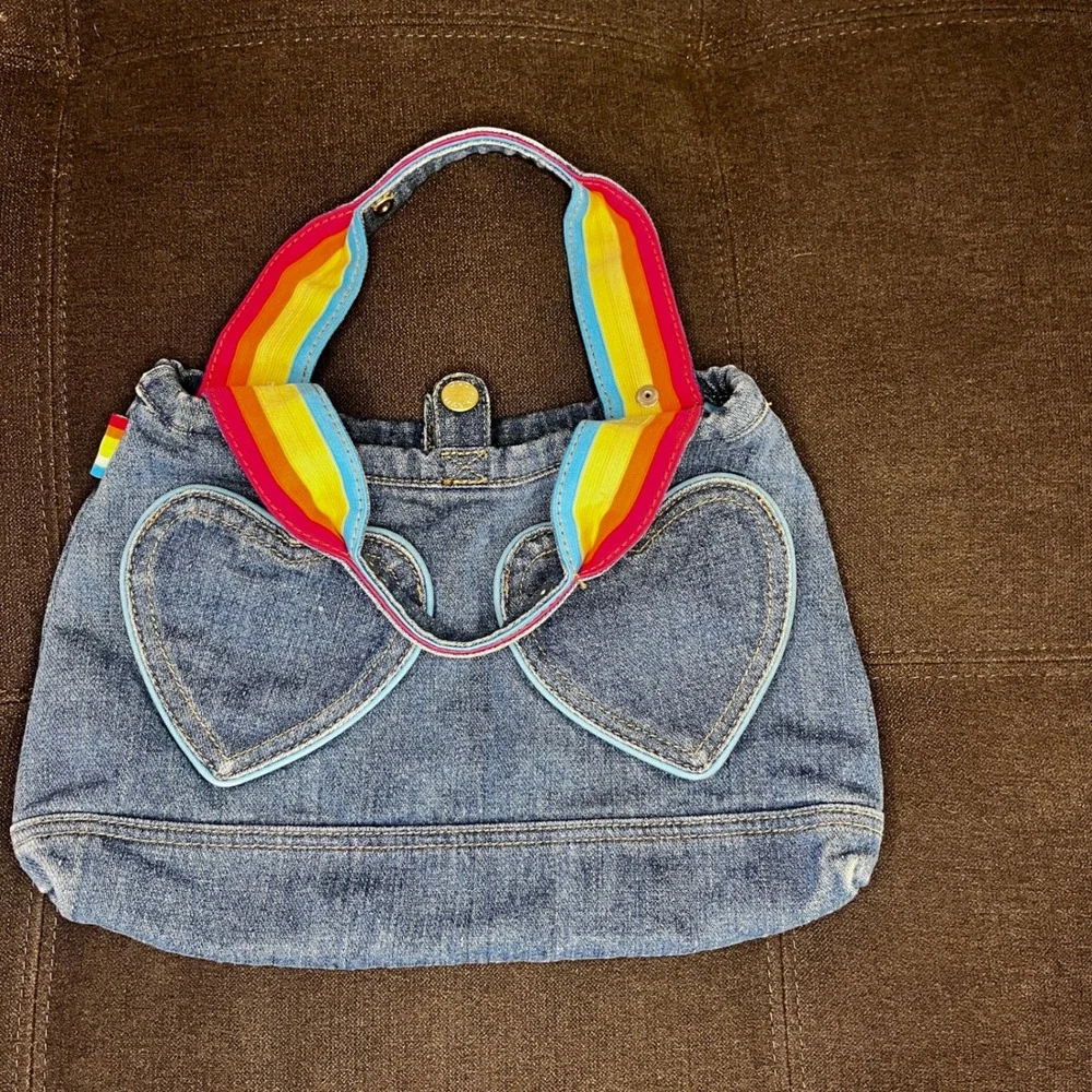 Old Navy Kids Denim Rainbow Heart Handbag‎ Purse Kidcore Y2K Rainbow Hearts